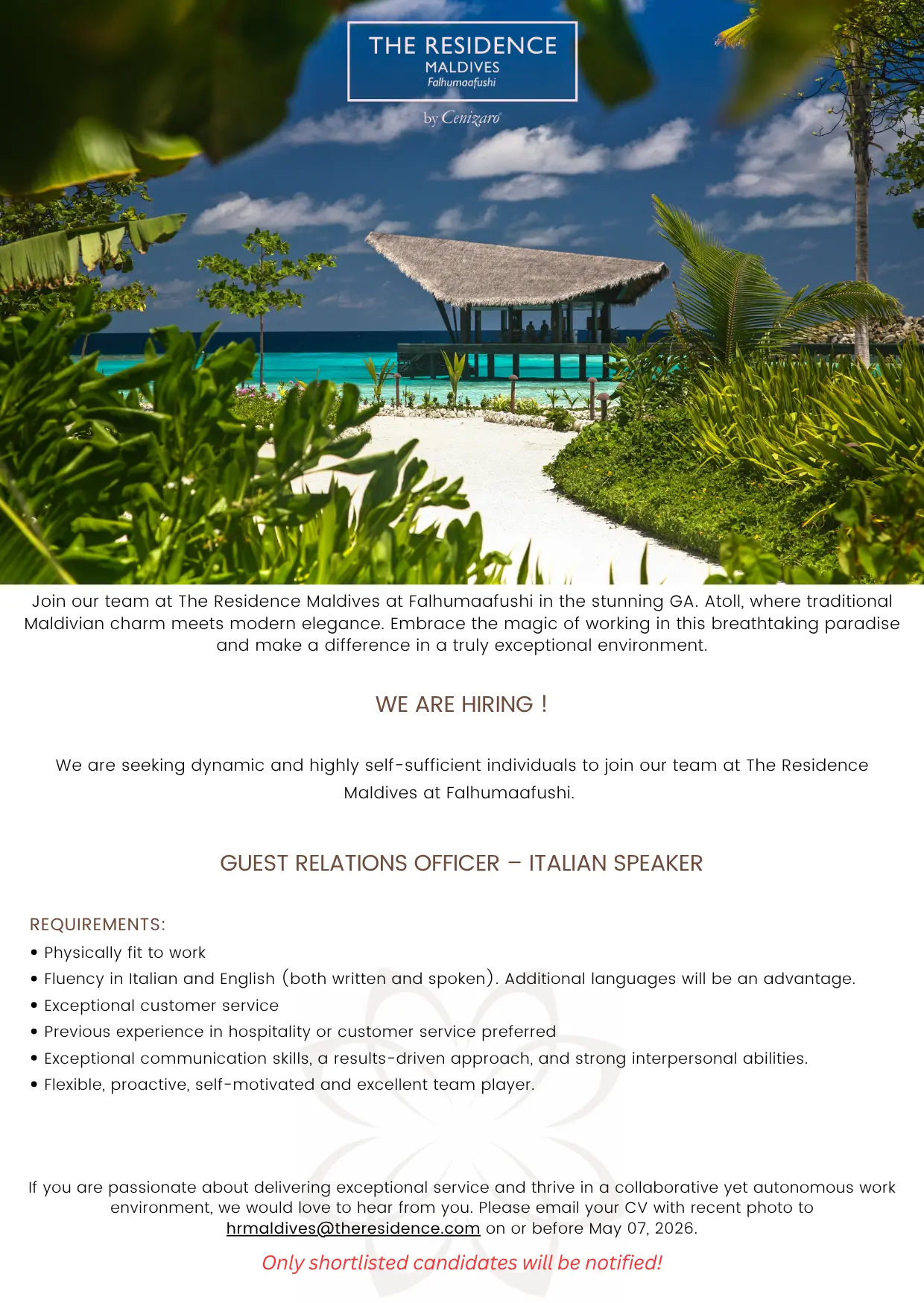 Guest Relations Officer (Italian Speaker)